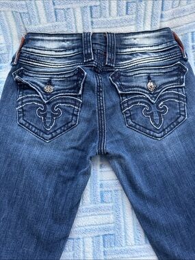 Rock Revival Women's Medium Blue Boot Cut Jeans with Embroidered Flap Pockets